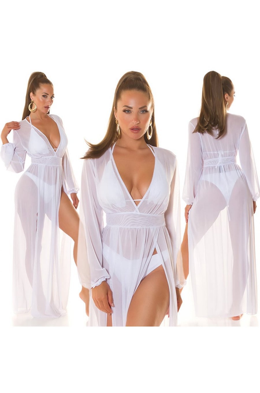 Rochie alba pareo de plaja alba cu maneca lunga vaporoasa Carys Rochie alba pareo de plaja alba cu maneca lunga vaporoasa Carys 3 - jojofashion.ro