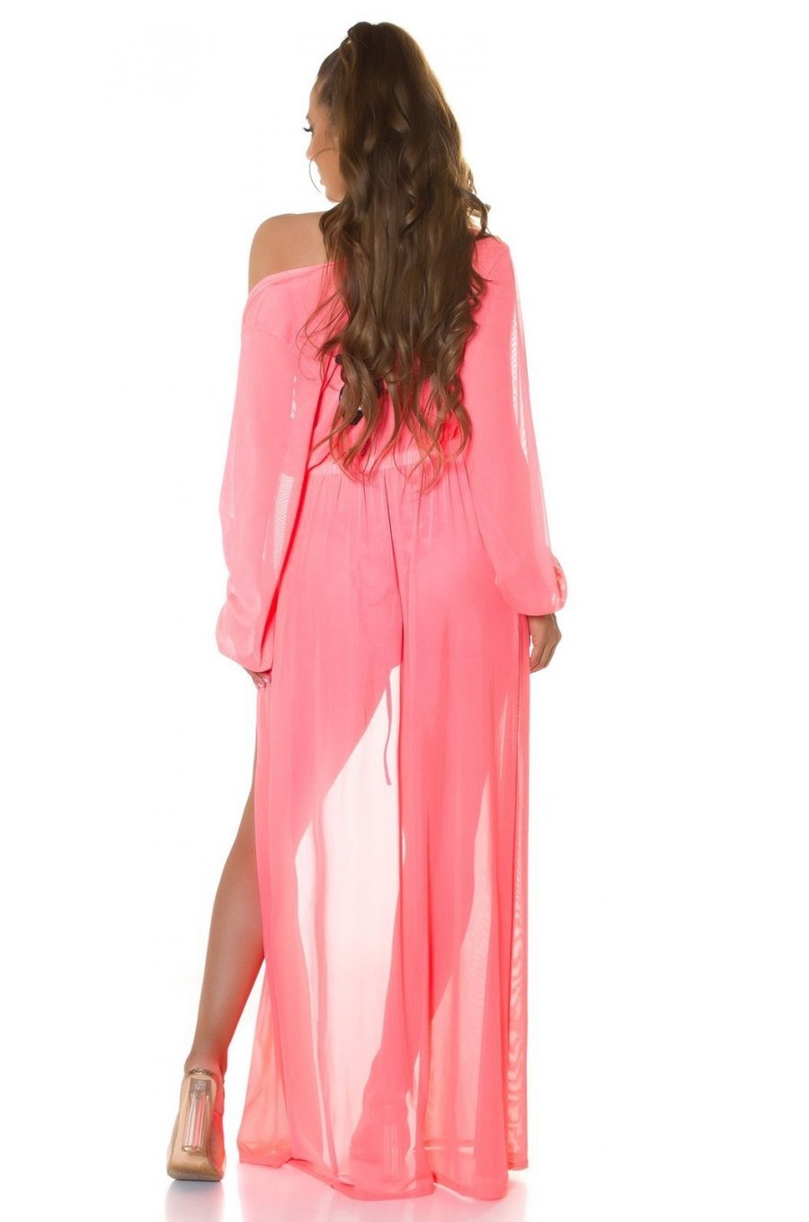 Rochie pareo de plaja, lunga, corai, cu decupaje sexy, Kathrin Rochie pareo de plaja, lunga, corai, cu decupaje sexy, Kathrin 2 - jojofashion.ro