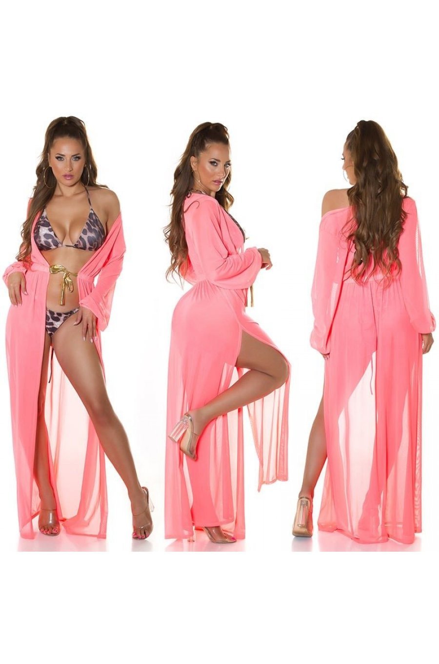 Rochie pareo de plaja, lunga, corai, cu decupaje sexy, Kathrin Rochie pareo de plaja, lunga, corai, cu decupaje sexy, Kathrin 4 - jojofashion.ro