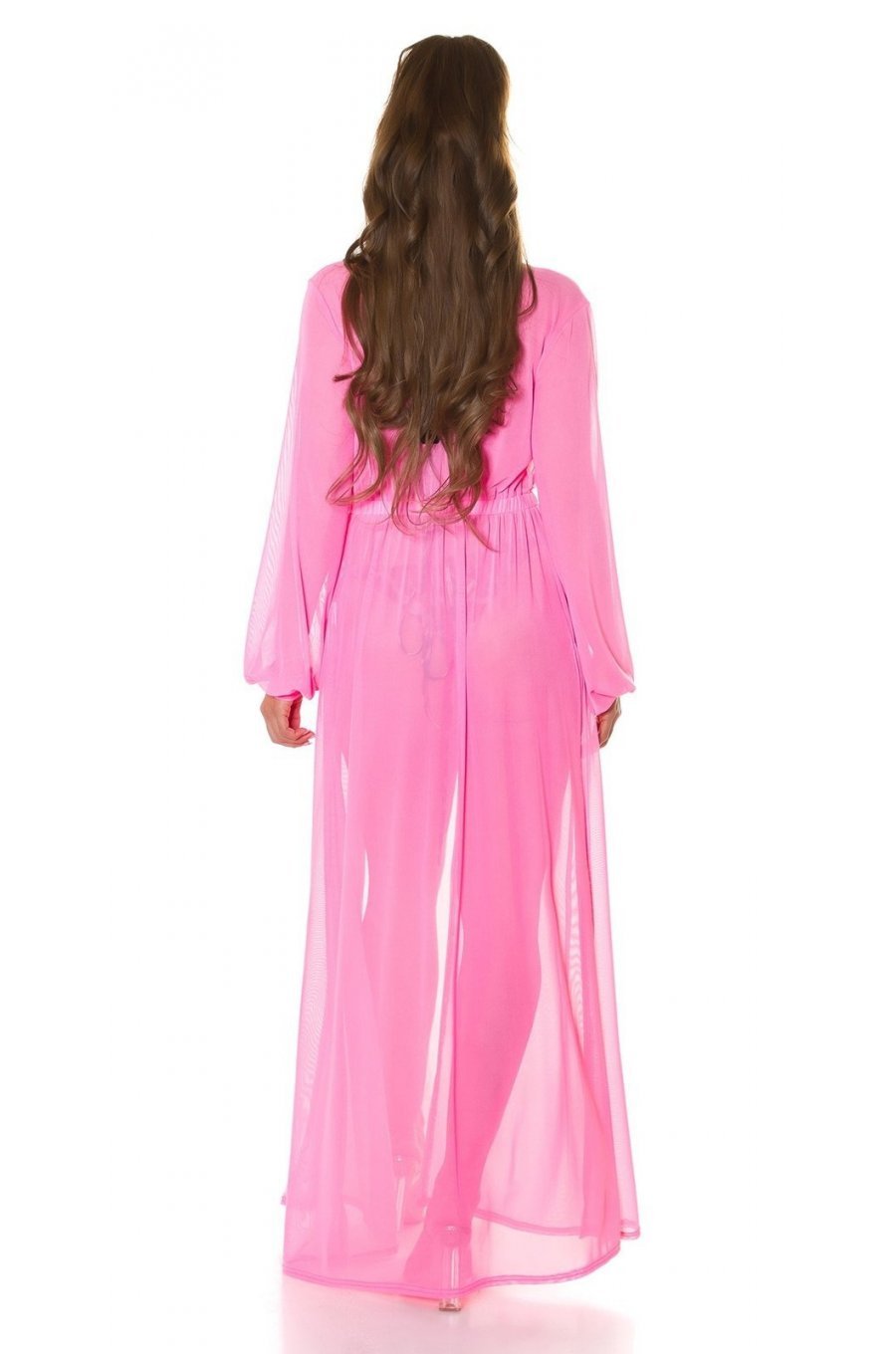 Rochie pareo de plaja, lunga, roz bombon, cu decupaje sexy, Kathrin 2 - jojofashion.ro