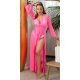 Rochie lunga roz neon pareo de plaja cu maneca lunga, vaporoasa, Carys 2 - jojofashion.ro