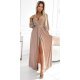Rochie lunga bej vaporoasa cu maneca lunga Esther 2 - jojofashion.ro