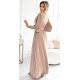 Rochie lunga bej vaporoasa cu maneca lunga Esther 3 - jojofashion.ro