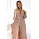 Rochie lunga bej vaporoasa cu maneca lunga Esther 6 - jojofashion.ro