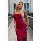 Rochie lunga eleganta din satin rosie raspberry cu umerii goi petrecuta si crapata pe picior Caressa 4 - jojofashion.ro