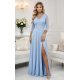 Rochie de ocazie eleganta baby blue cu dantela pe bust si maneca lunga Allegria 5 - jojofashion.ro