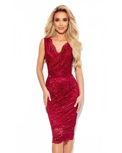 Rochie midi mulata din dantela burgundy Mara Rochii burgundy, Rochie midi mulata din dantela burgundy Mara - jojofashion.ro