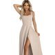 Rochie de ocazie eleganta lunga bej din brocart evazata AureliaN 4 - jojofashion.ro