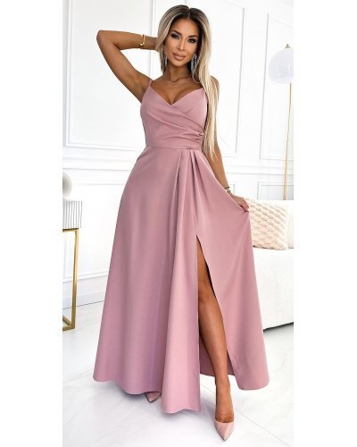 Rochie lunga eleganta roz pudrat petrecuta Scarlett Rochii lungi, Rochie lunga eleganta roz pudrat petrecuta Scarlett - jojofashion.ro