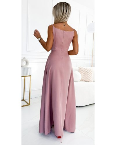 Rochie lunga eleganta roz pudrat petrecuta Scarlett Rochii lungi, Rochie lunga eleganta roz pudrat petrecuta Scarlett - jojofashion.ro