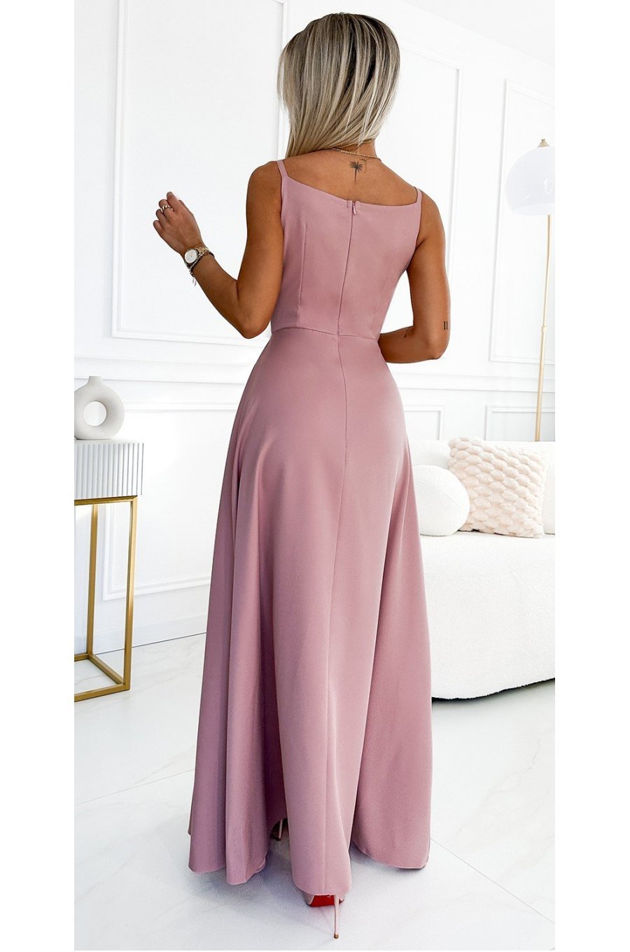 Rochie lunga eleganta roz pudrat petrecuta Scarlett 2 - jojofashion.ro
