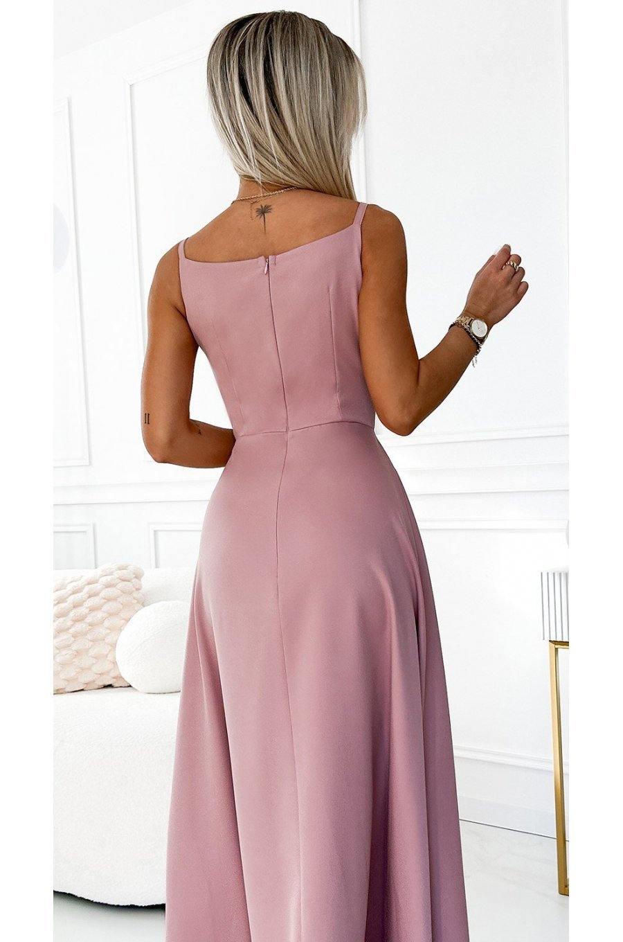 Rochie lunga eleganta roz pudrat petrecuta Scarlett 4 - jojofashion.ro