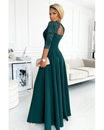 Rochie de ocazie lunga eleganta verde cu dantela pe bust Allegria Rochii, Rochie de ocazie lunga eleganta verde cu dantela pe bust Allegria - jojofashion.ro