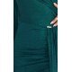 Rochie de ocazie lunga din brocart verde cu maneca lunga si umar gol Shimmer 6 - jojofashion.ro
