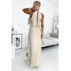 Rochie lunga din chiffon bej plisata vaporoasa Yette 3 - jojofashion.ro