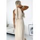 Rochie lunga din chiffon bej plisata vaporoasa Yette 5 - jojofashion.ro