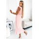 Rochie lunga din chiffon roz piersica plisata petrecuta Giorgia 3 - jojofashion.ro