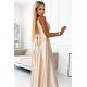 Rochie de ocazie lunga, din satin bej, petrecuta, Scarlett 5 - jojofashion.ro