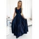 Rochie de ocazie lunga, din satin, bleumarin navy, Cindy 2 - jojofashion.ro