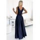 Rochie de ocazie lunga, din satin, bleumarin navy, Cindy 3 - jojofashion.ro