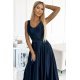 Rochie de ocazie lunga, din satin, bleumarin navy, Cindy 4 - jojofashion.ro