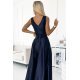 Rochie de ocazie lunga, din satin, bleumarin navy, Cindy 5 - jojofashion.ro