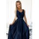 Rochie de ocazie lunga, din satin, bleumarin navy, Cindy 6 - jojofashion.ro