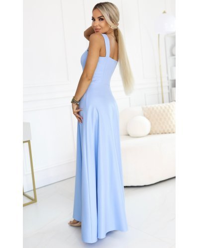 Rochii banchet, Rochie de ocazie lunga din brocard baby blue evazata AureliaN - jojofashion.ro