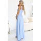 Rochie de ocazie lunga din brocard baby blue evazata AureliaN 3 - jojofashion.ro