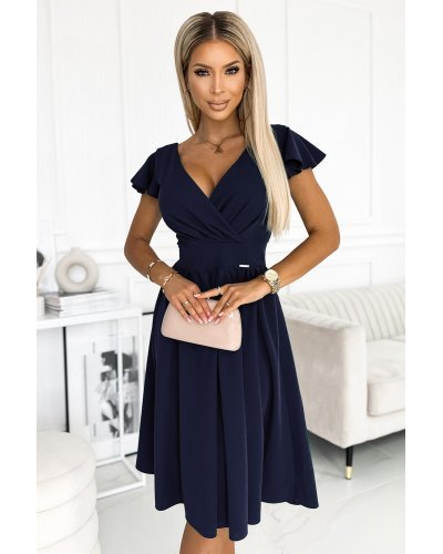 Rochie midi bleumarin navy petrecuta in clos Klotilda Rochii de Ocazie Elegante, Rochie midi bleumarin navy petrecuta in clos Klotilda - jojofashion.ro