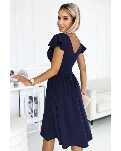 Rochie midi bleumarin navy petrecuta in clos Klotilda Rochii de Ocazie Elegante, Rochie midi bleumarin navy petrecuta in clos Klotilda - jojofashion.ro