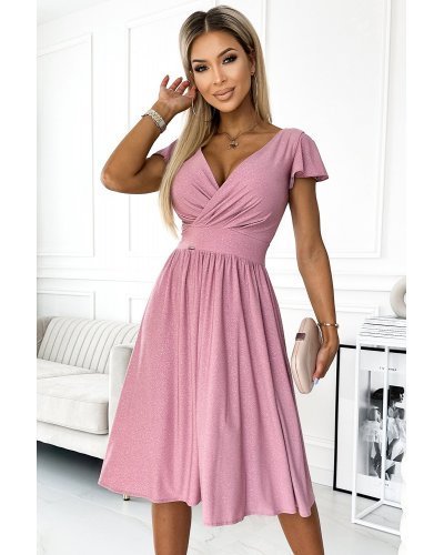 Rochie midi roz pal din glitter petrecuta in clos Klotilda Rochii midi, Rochie midi roz pal din glitter petrecuta in clos Klotilda - jojofashion.ro