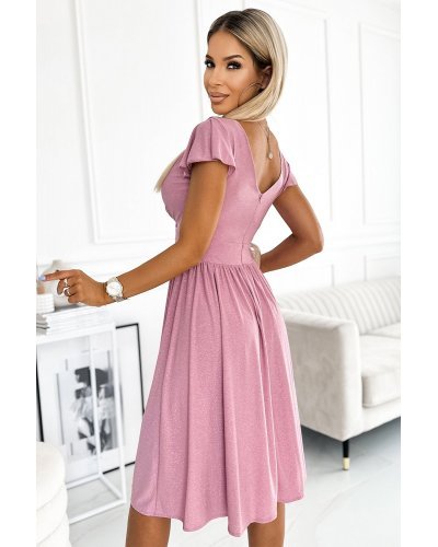 Rochie midi roz pal din glitter petrecuta in clos Klotilda Rochii midi, Rochie midi roz pal din glitter petrecuta in clos Klotilda - jojofashion.ro