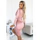 Rochie scurta roz pudra din satin cu maneca lunga Lusmille 3 - jojofashion.ro
