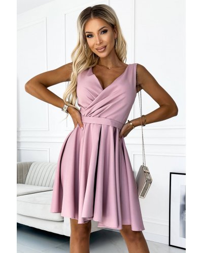 Rochie scurta roz pudra in clos petrecuta Dorothy Rochii scurte, Rochie scurta roz pudra in clos petrecuta Dorothy - jojofashion.ro