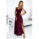 Rochie lunga din brocard burgundy crapata pe picior Carlyn 2 - jojofashion.ro