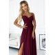 Rochie lunga din brocard burgundy crapata pe picior Carlyn 6 - jojofashion.ro