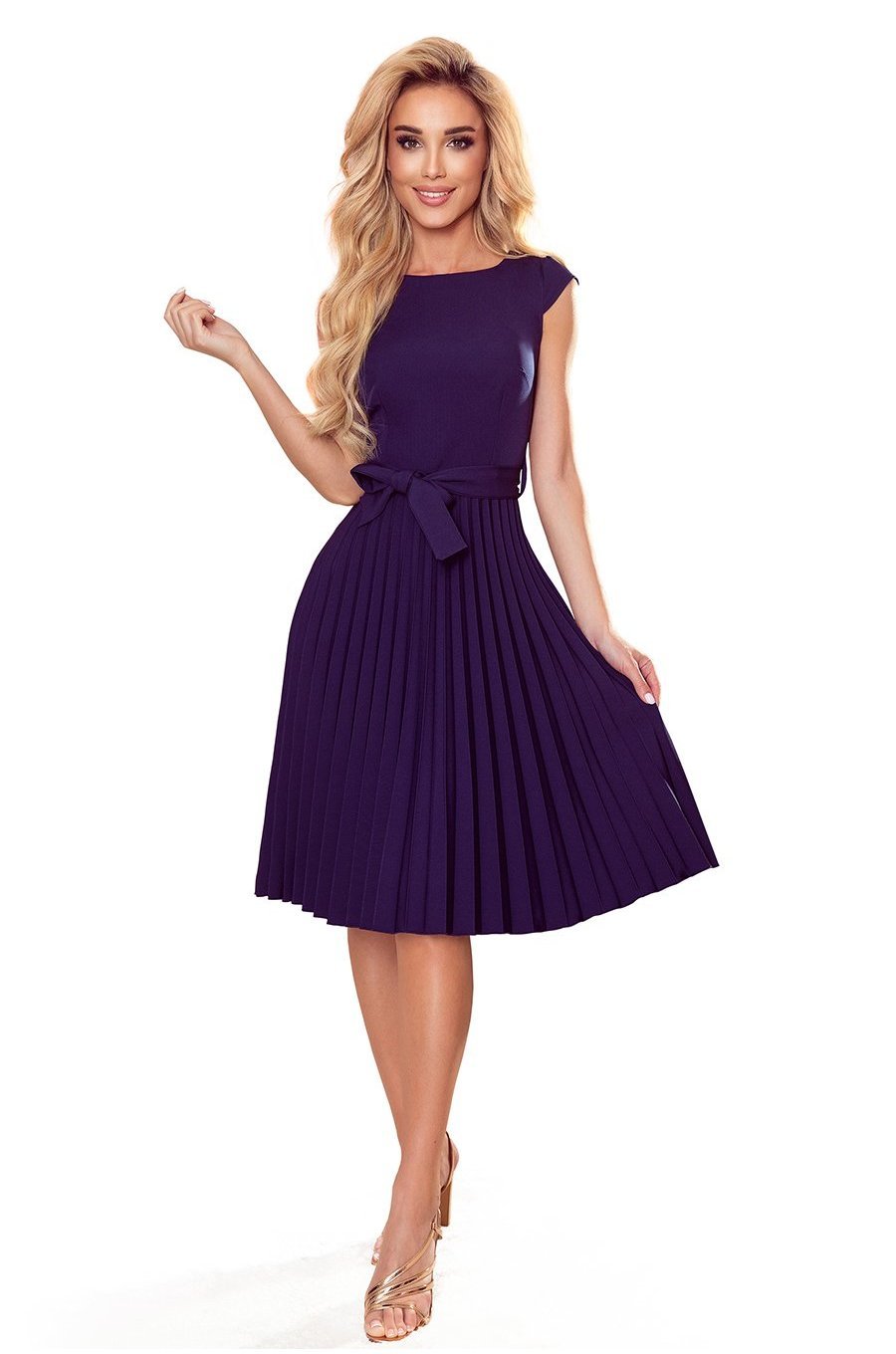 Rochie midi bleumarin plisata Karima Rochie midi bleumarin plisata Karima 3 - jojofashion.ro