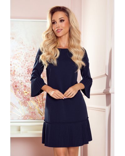Rochie scurta bleumarin cu volan plisat Codruta Rochii scurte, Rochie scurta bleumarin cu volan plisat Codruta - jojofashion.ro