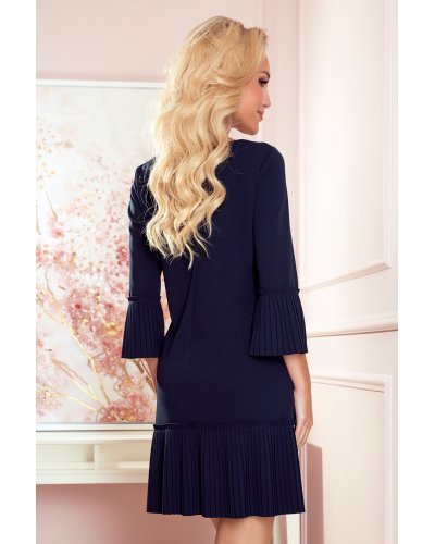 Rochie scurta bleumarin cu volan plisat Codruta Rochii scurte, Rochie scurta bleumarin cu volan plisat Codruta - jojofashion.ro