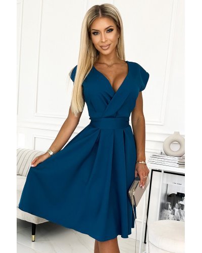 Rochie midi, albastra, retro, Mazara Rochii de zi, Rochie midi, albastra, retro, Mazara - jojofashion.ro