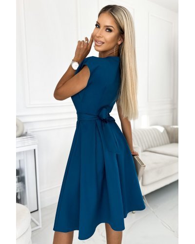 Rochie midi, albastra, retro, Mazara Rochii de zi, Rochie midi, albastra, retro, Mazara - jojofashion.ro