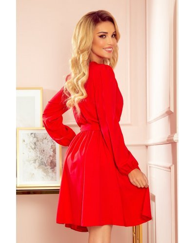 Rochie rosie scurta cu maneca lunga vaporoasa Aurora Rochii scurte, Rochie rosie scurta cu maneca lunga vaporoasa Aurora - jojofashion.ro