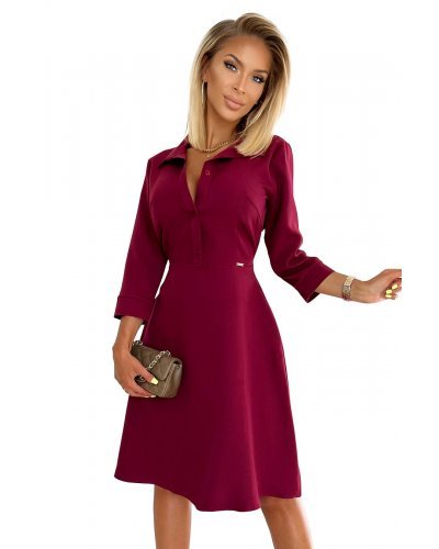 Rochie tip camasa midi burgundy Melina Rochii burgundy, Rochie tip camasa midi burgundy Melina - jojofashion.ro