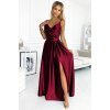 Rochie lunga din satin burgundy crapata pe picior Scarlett