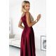 Rochie din satin lunga, de ocazie, burgundy, crapata pe picior, Scarlett 5 - jojofashion.ro