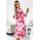 Rochie eleganta alba cu flori roz fucsia, plisata, cu maneca lunga, vaporoasa, Ruth 3 - jojofashion.ro