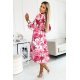 Rochie eleganta alba cu flori roz fucsia, plisata, cu maneca lunga, vaporoasa, Ruth 6 - jojofashion.ro