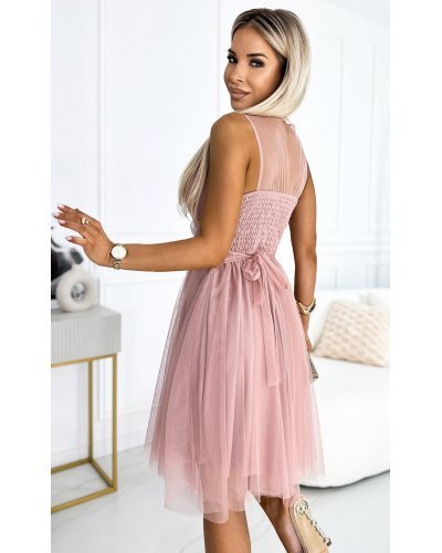 Rochie scurta eleganta baby doll din tulle roz prafuit Amirah Rochii scurte, Rochie scurta eleganta baby doll din tulle roz prafuit Amirah - jojofashion.ro