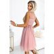 Rochie eleganta baby doll scurta, din tulle si dantela, roz pudra, Charlene 3 - jojofashion.ro